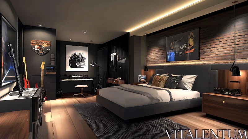 Contemporary Music Themed Bedroom Design AI Image