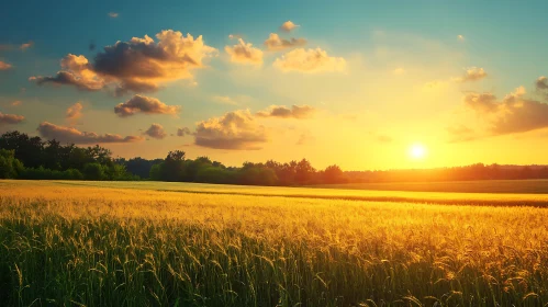 Wheat Field Sunset Landscape