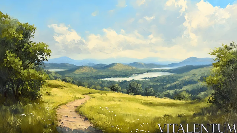 Tranquil Mountain Vista Art Print AI Image