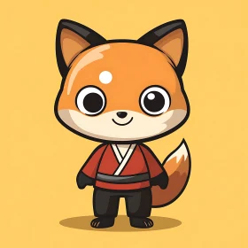 Cartoon Fox with Cute Kimono Outfit