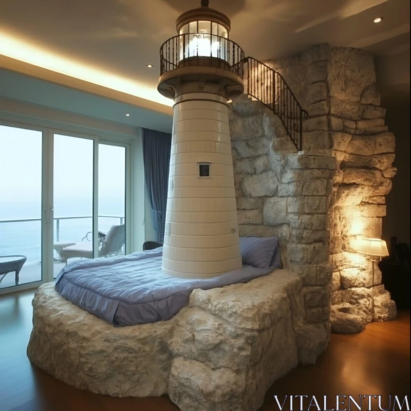 AI ART Coastal Bedroom with Lighthouse Bed