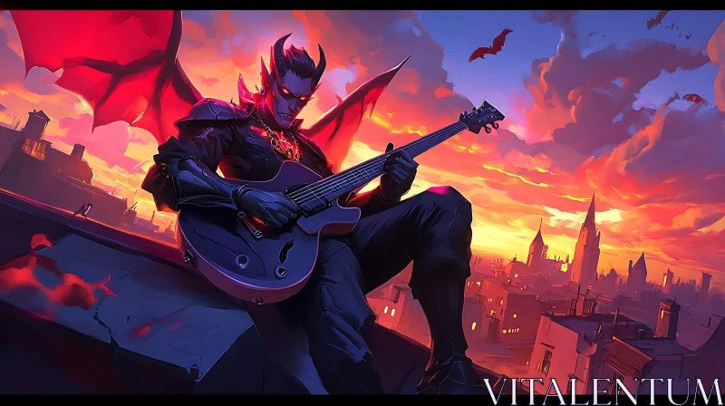 AI ART Sunset Serenade of the Demon Guitarist