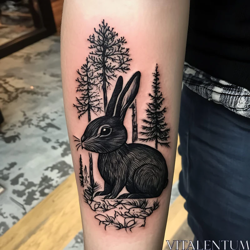 Detailed Bunny Tattoo with Forest Scene AI Image