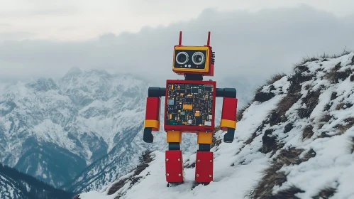 Red Robot in Winter Landscape