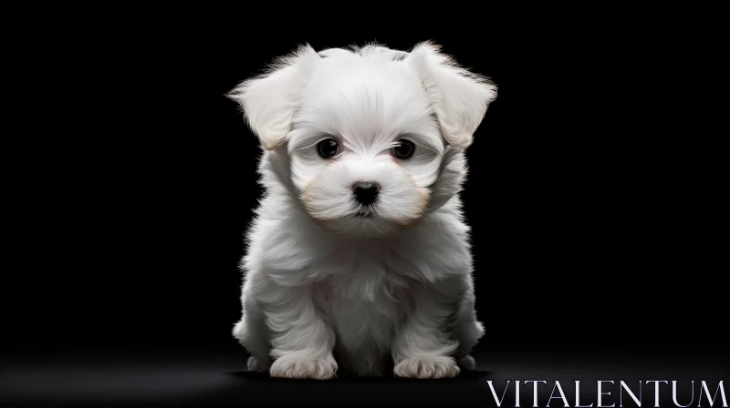 Adorable White Puppy on Black Background AI Image