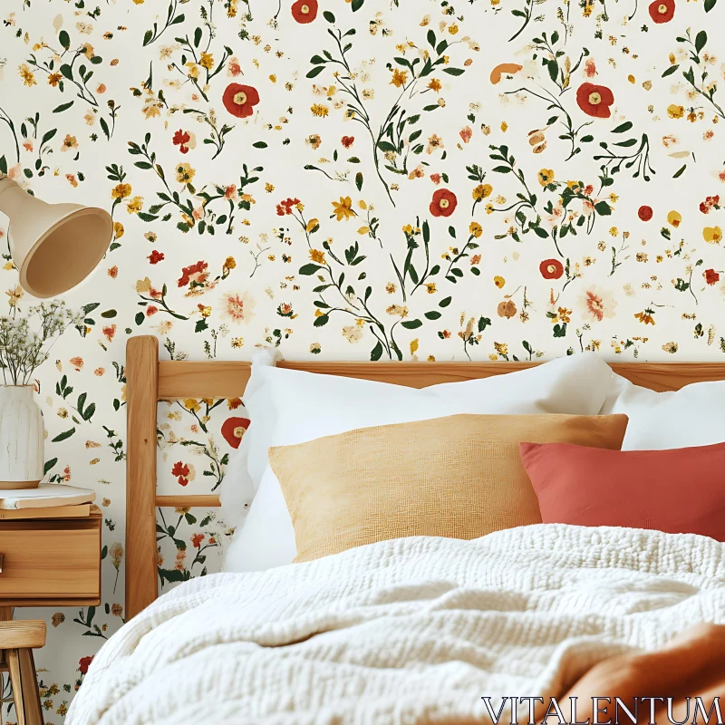 AI ART Cozy Bedroom with Floral Accents