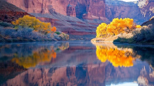 Autumn Trees Reflected in Calm River