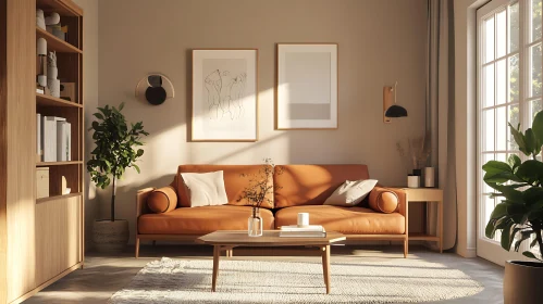 Tan Sofa in a Sunlit Living Room