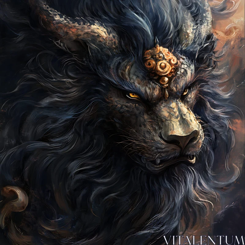 AI ART Majestic Lion Monster with Golden Adornments