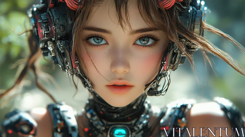 Futuristic Female Cyborg Close-Up with Intricate Details AI Image