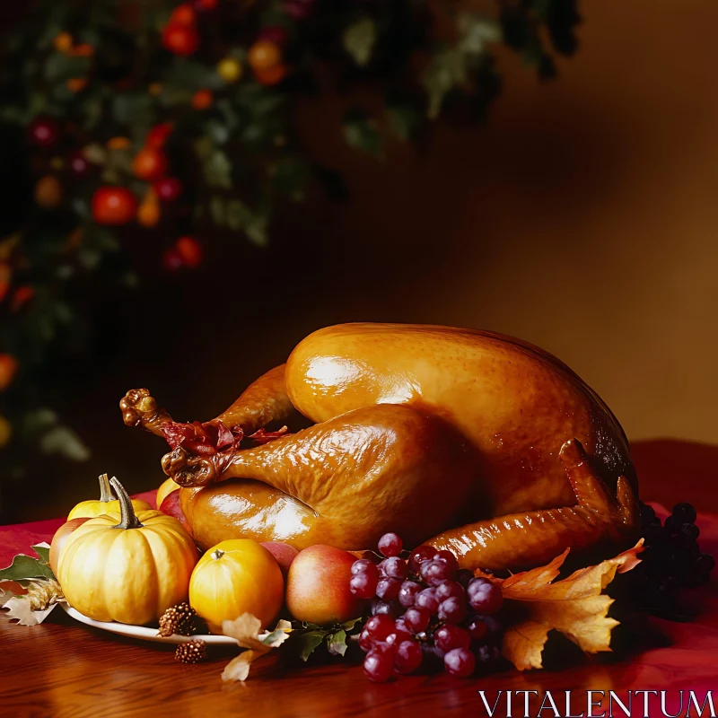 Thanksgiving Feast Still Life with Turkey AI Image