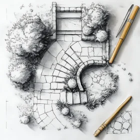 Monochrome Garden Path Design with Pens