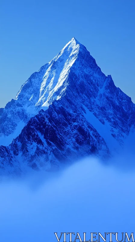 AI ART Serene Mountain Peak Rising Above Misty Clouds