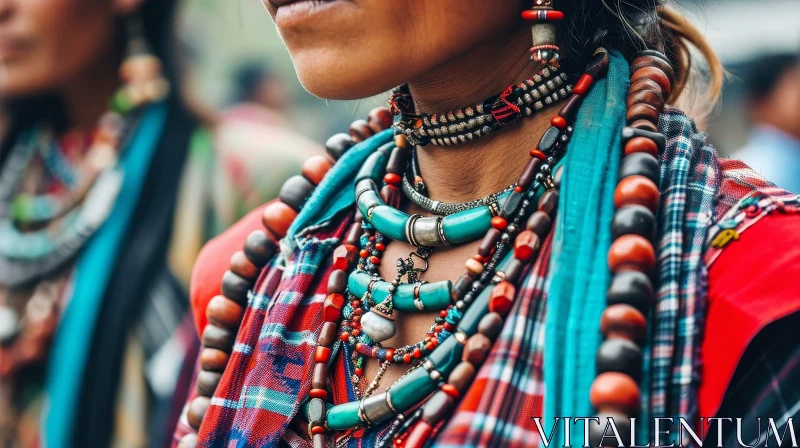 Exquisite Traditional Necklace Adorned by Woman | Vibrant Beads AI Image