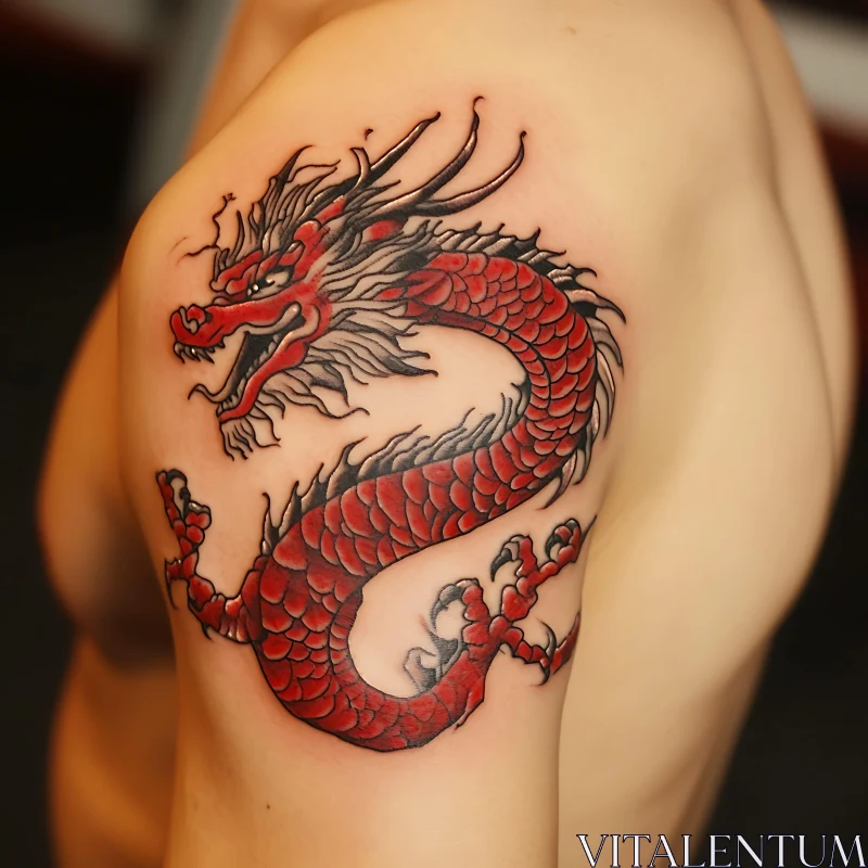 Fierce Red Dragon Tattoo on Shoulder AI Image