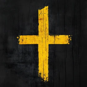 Grunge Yellow Cross on Black Background