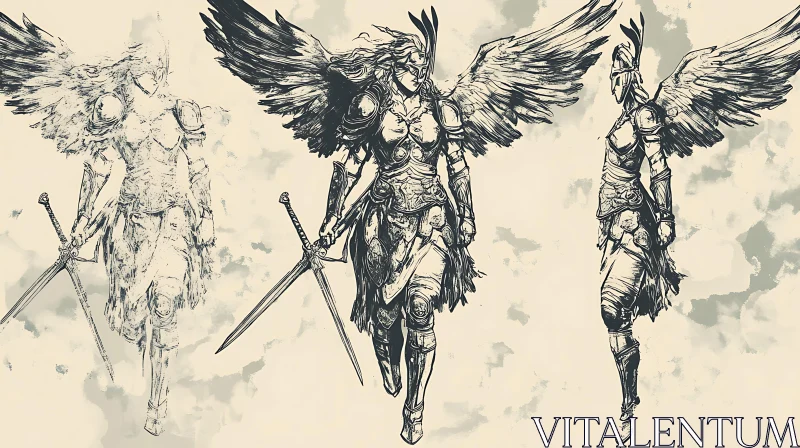 AI ART Angelic Warriors Sketch Art