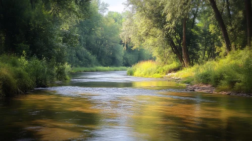 Peaceful Stream Amidst Lush Greenery