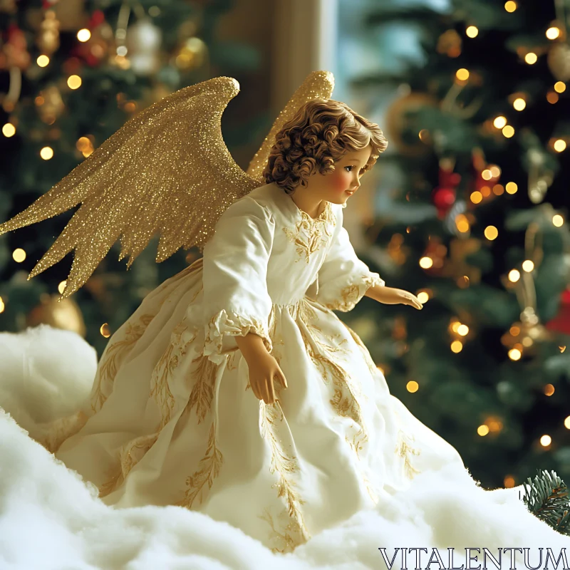 Golden Winged Angel Christmas Ornament AI Image