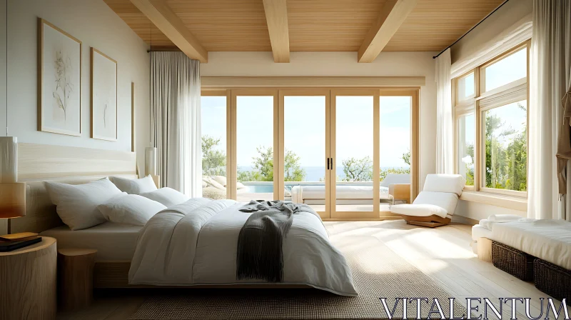 AI ART Bright Minimalist Bedroom with Ocean View