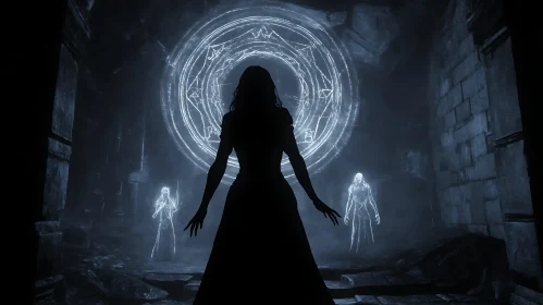 Dark Magic Ritual with Woman Silhouette