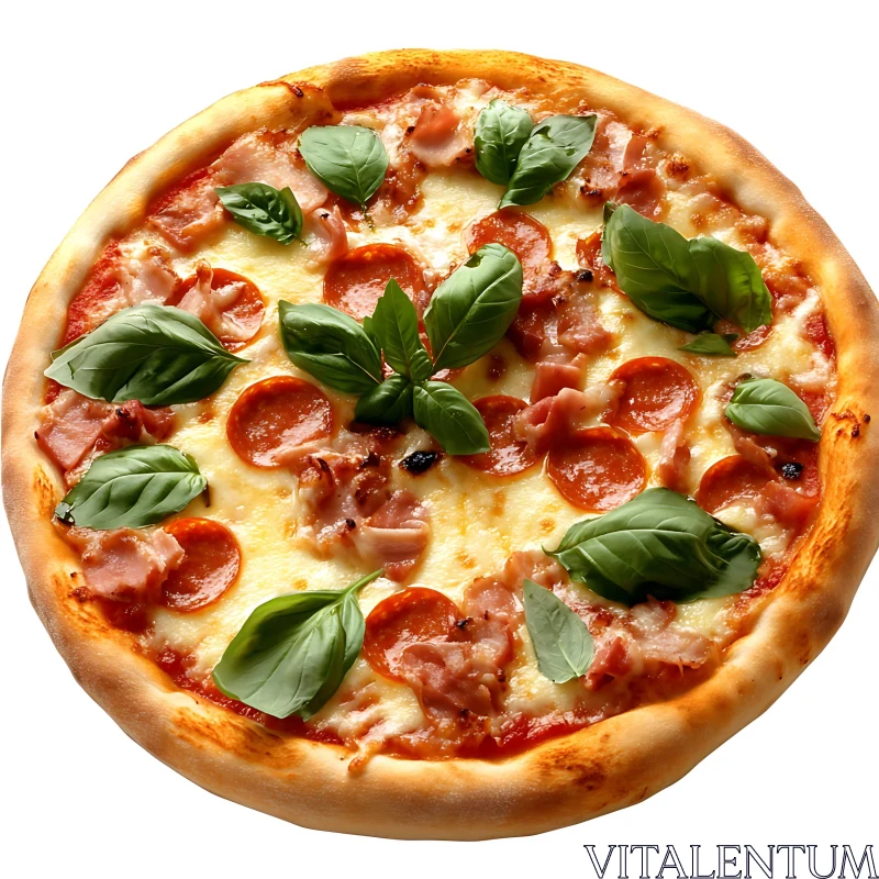 Gourmet Pepperoni and Basil Pizza AI Image