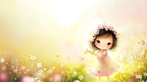 Dreamy Flower Girl in a Meadow