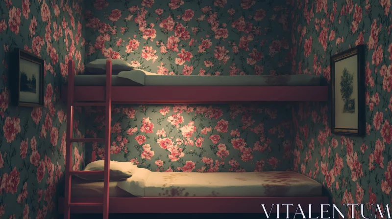 Charming Floral Wallpaper Bunk Bed Setting AI Image