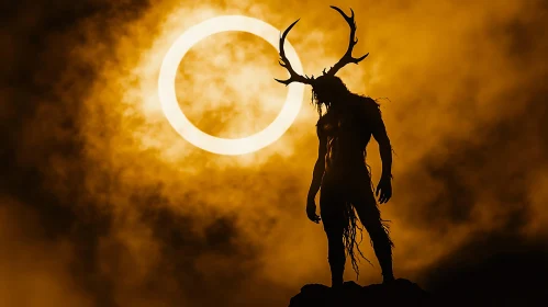 Silhouette of a Man with Antlers