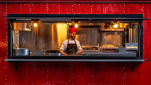 Food Truck Chef Preparing Street Dishes