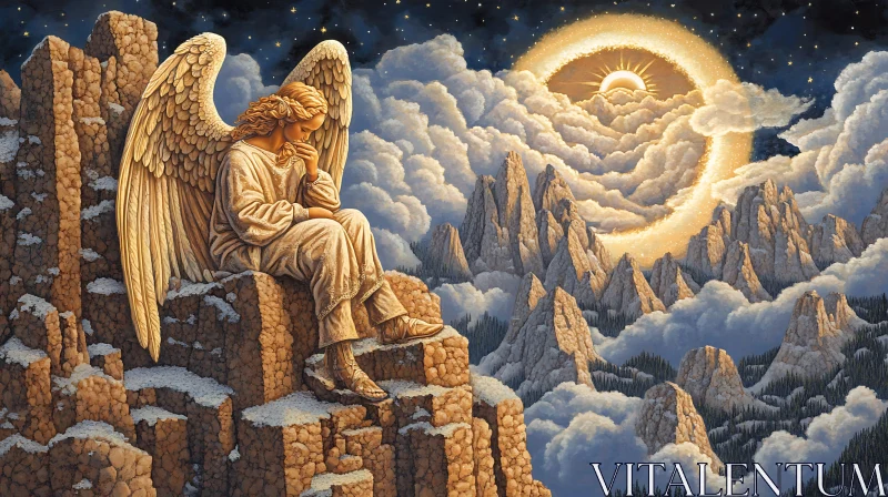 AI ART Pensive Angel in Mountainous Landscape