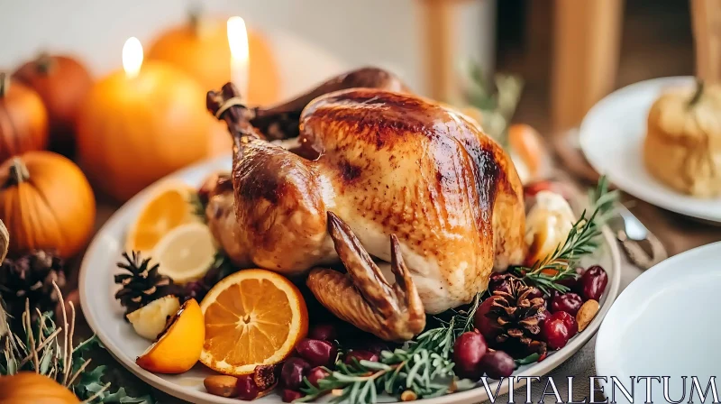 Roasted Turkey with Festive Garnishes AI Image