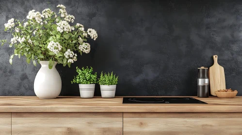 Floral Arrangement on Kitchen Countertop