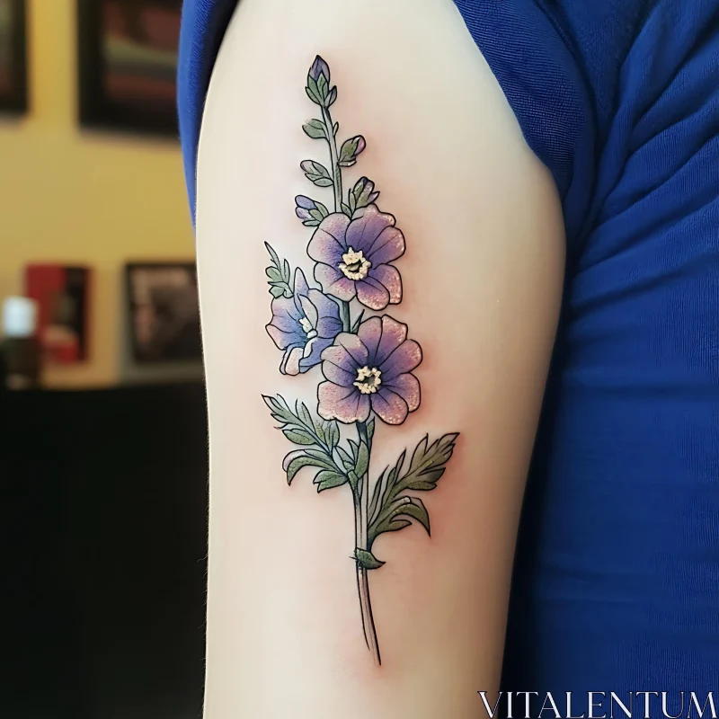 Purple Flower Arm Tattoo Design AI Image