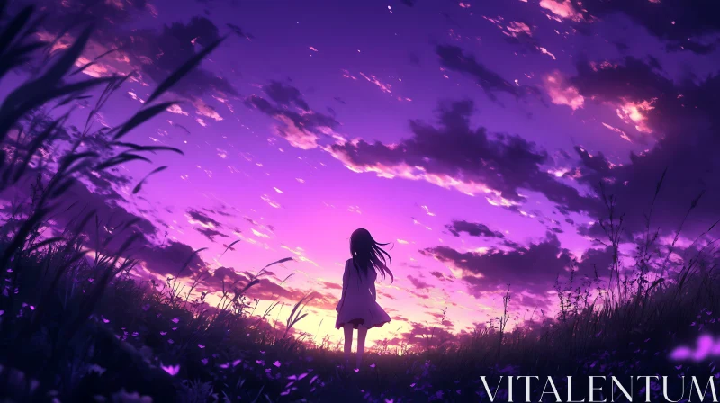 AI ART Girl Watching a Purple Sunset