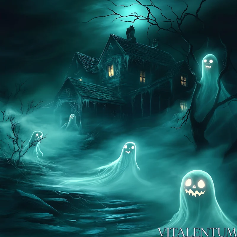 AI ART Spooky Ghosts and Dark House