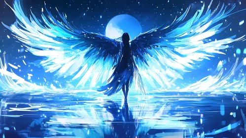 Winged Silhouette in Lunar Glow