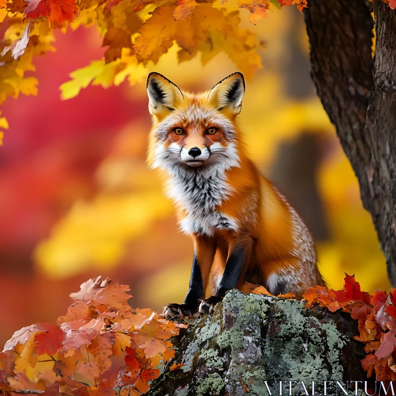 Red Fox Among Fall Foliage AI Image