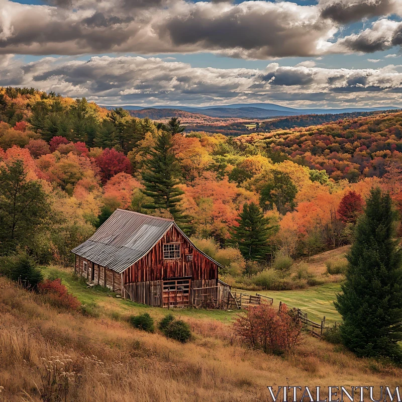 AI ART Rustic Barn in Fall Foliage