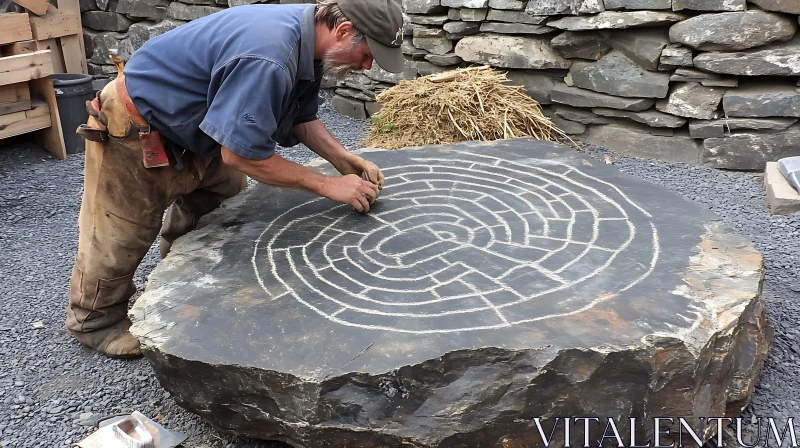 Stone Carving of Labyrinth by Skilled Artisan AI Image