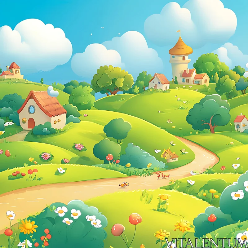 AI ART Whimsical Cartoon Meadow Scene