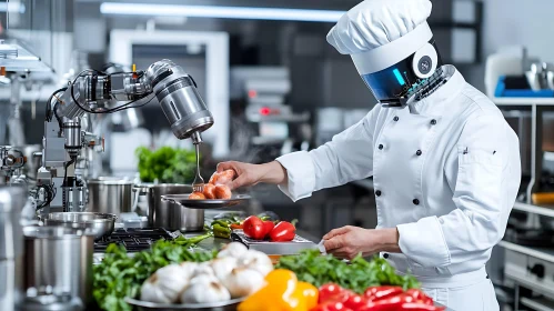 Futuristic Robot Chef in Kitchen