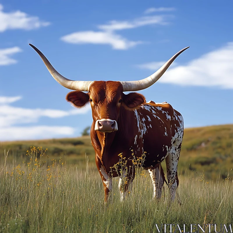 Texas Longhorn in Meadow AI Image