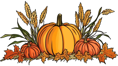 Pumpkins and Autumn Leaves Still Life