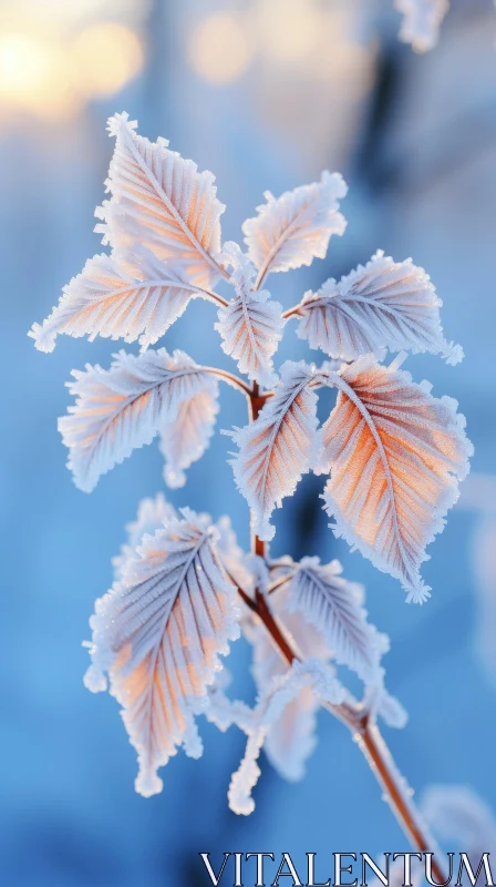 Frosted Leaves in Nature: A Delicate Dance of Light and Shadows AI Image