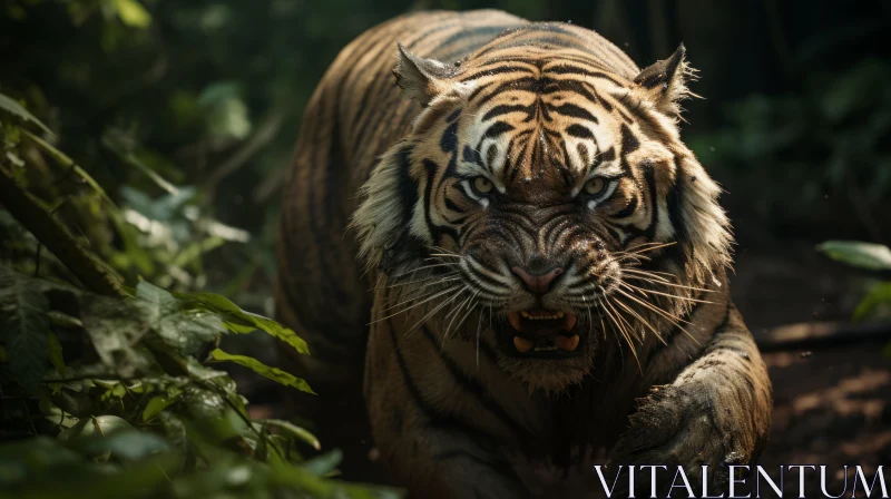 Majestic Tiger in Forest - Detailed Wildlife Portraiture AI Image
