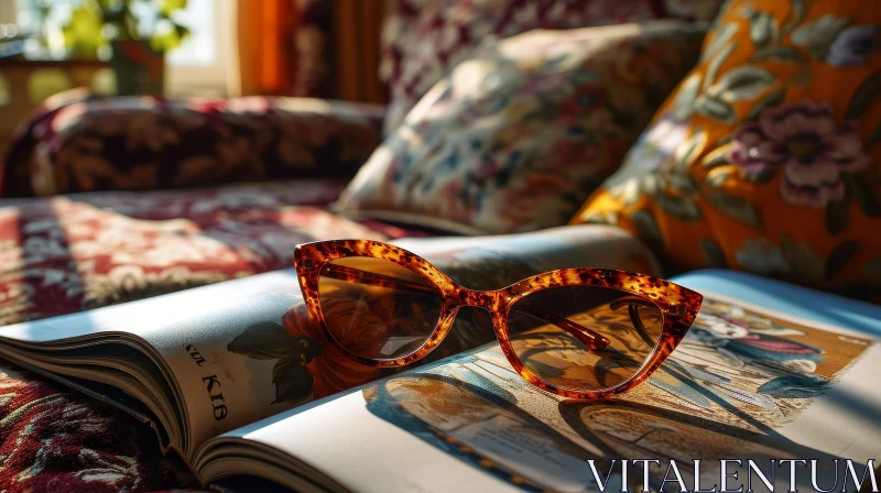 Vintage Brown Tortoiseshell Sunglasses on an Open Book AI Image