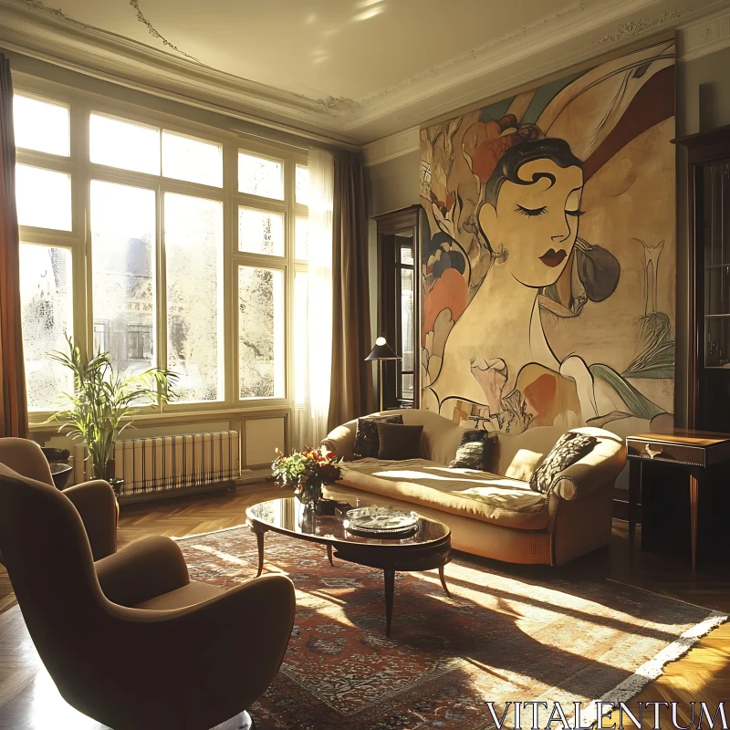 AI ART Sunlit Interior with Vintage Art