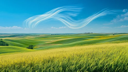 Green Hills and Golden Wheat Field