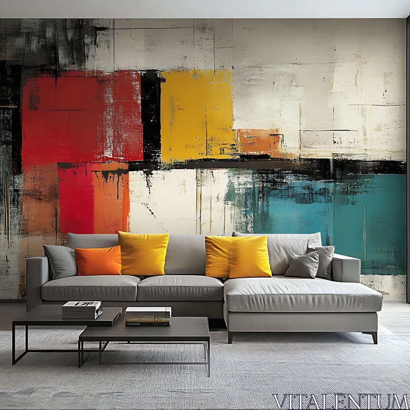 Contemporary Interior Design with Bold Art AI Image